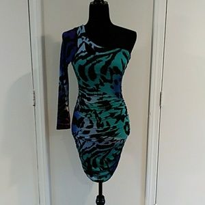 Colorful animal print one sleeve body on dress